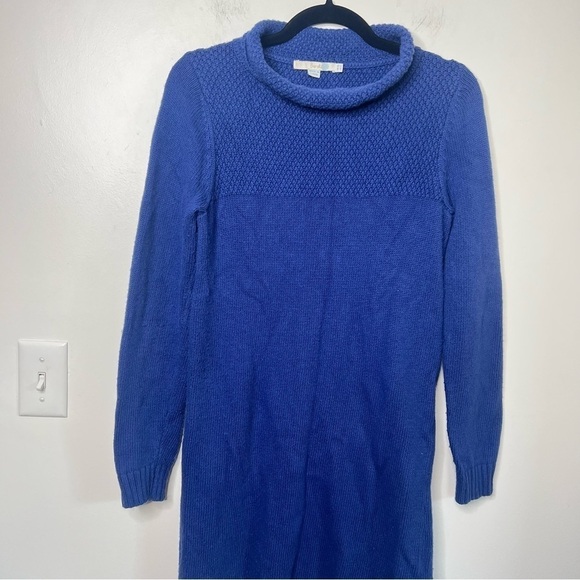 BODEN Mock Turtleneck Blue Waffle cashmere blend Sweater Dress - Picture 4 of 10